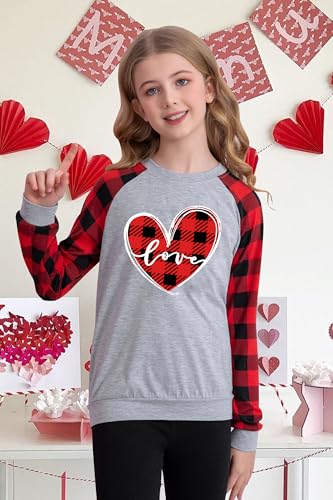 LAZYCHILD Kids Love Heart Shirt Girls Hearts Grpahic Long Sleeve Striped Tee Tops 5-14 Years4