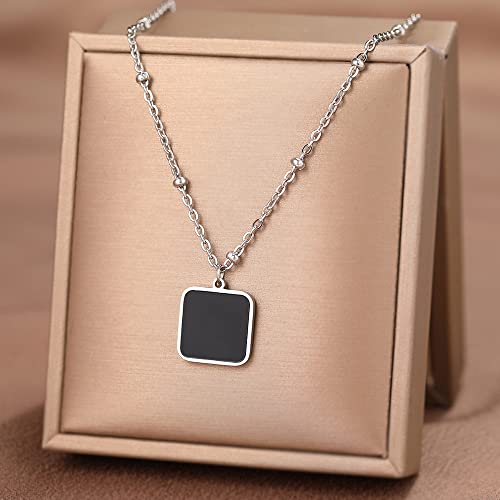 ステンレス鋼のネックレス黒のミニマリストの正方形のペンダント チョーカー チェーン ネックレス女性のための