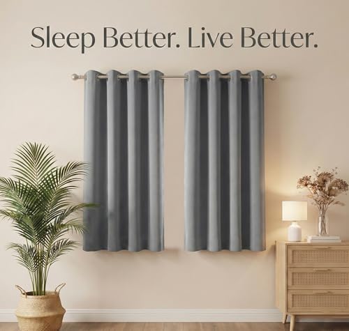 Image of VAS COLLECTIONS 100% Blackout Door Curtains, 5 Feet (121 x 152 cm) Set of 2, Plain, Thermal Insulated, Room Darkening Curtains for Living Room, Bedroom (Charcoal Grey)
