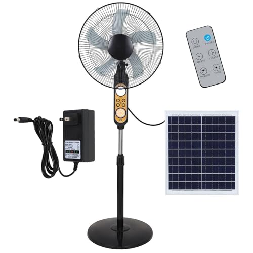 Ventilateur sur pied solaire rechargeable 4 vitesses avec télécommande - 2