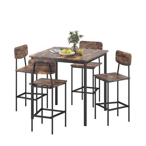 TJYGO Kitchen Table and Chairs of 4, Dining Table Set for 4 with Space-Saving Design, Industrial Dining Room Table Set for Family Dinner, Party, Rustic Brown