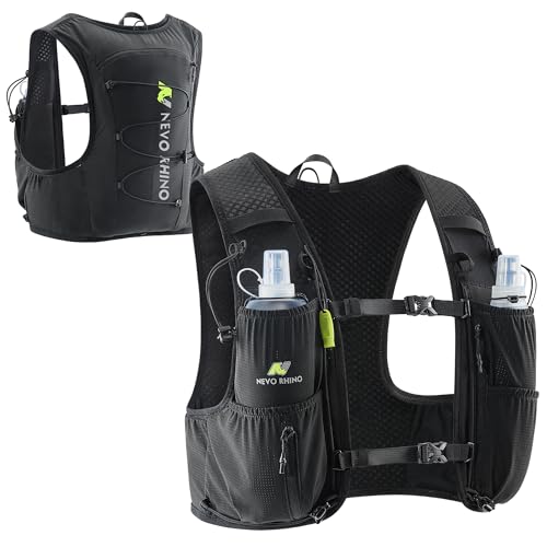 N NEVO RHINO Running Vest for Women Men, 5L Lightweight Running Hydration Vest with 2 TPU 500ml Soft Flask, Breathable Hydration Backpack for Trail Running, Marathon, Hiking, Race