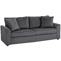 HOMCOM Canapé 3 Place Velours Côtelé 212 cm avec 2 Oreillers Gris Foncé