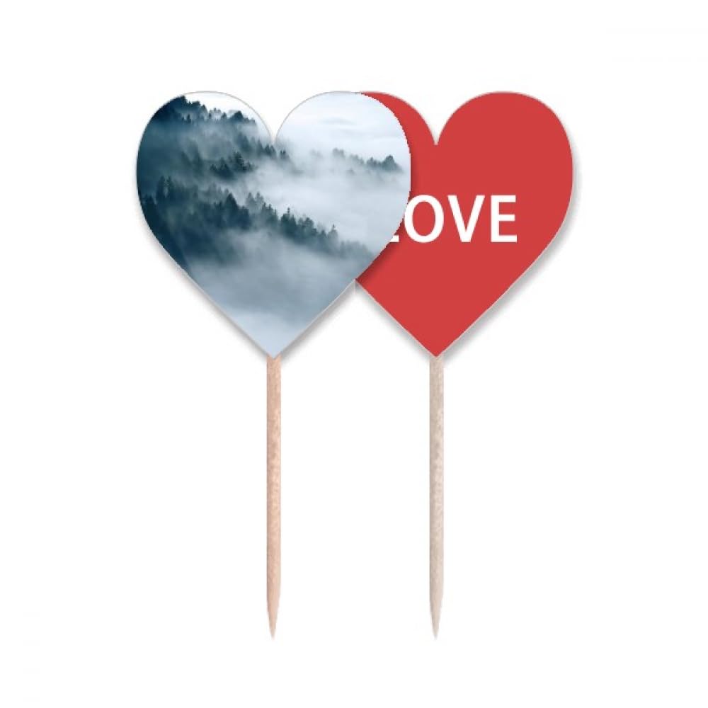 Cure-dents en nuage Fog Mountain Love Heart en bois gravé haut de gamme