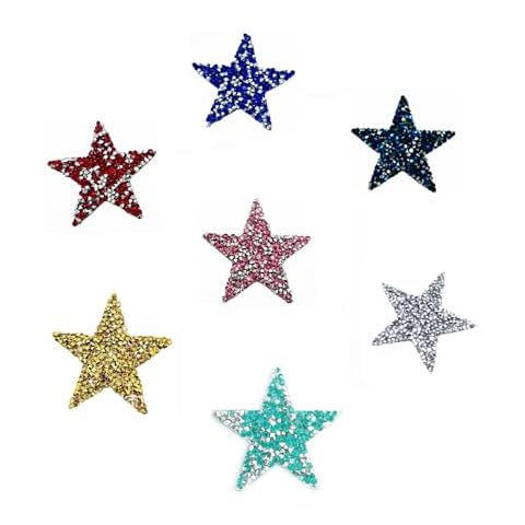 JerryXingjy 7 Pieces Colorful Self Adhesive Rhinestone Stars Patches, 2.4in DIY Stars Shapes Glitter Patches, Kid's Arts Craft Supplies Greeting Cards Home Decoration Stars Cover
