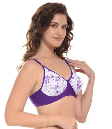 Image of FIMS - Fashion is my style Women Cotton Blend Floral Bra Non-Padded Non-Wired Full Coverage T-Shirt Combo Pack Multicolor Cup- B