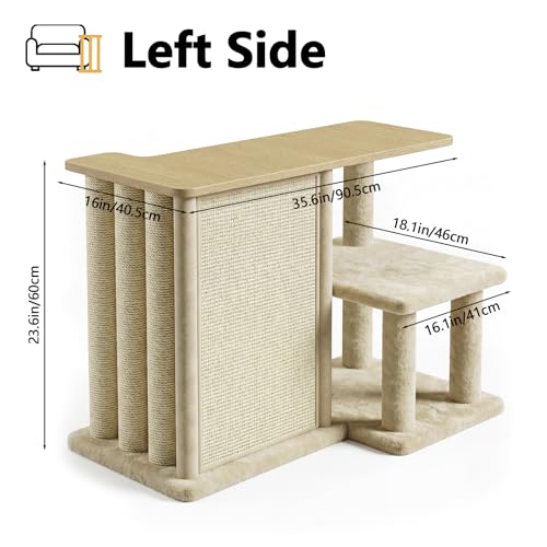 Image of Homegroove Cat Scratch Furniture Protector, 35.6''L Multi-Functional Cat Scratcher Side Table with Sisal Scratching Posts and Pad, Large Cat Couch Protector from Cat Claws for Living Room (Wood, Left)