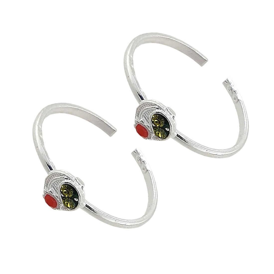 sahiba gems Pure Silver/Chandi Light Weight Toe Rings/Chutki with Multi Color Stone Cz For Women ~ Pack in 2 Pieces-picture-39
