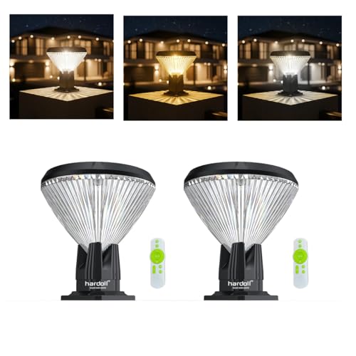 Image of hardoll Solar Gate & Garden Outdoor Lights for Home 8800mAh Battery, IP65 Waterproof, 64 LEDs, 3 Color Modes (Warm /Cool /Neutral), Remote Controlled, Round Shaped Pillar Lamps (Pack of 2)
