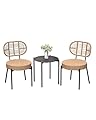 GarveeLife 3 Piece Patio Bistro Set, Outdoor Wicker Chairs with Table, Rattan Patio Furniture Set for Outdoor, Patio, Deck, Backyard, Black & Brown