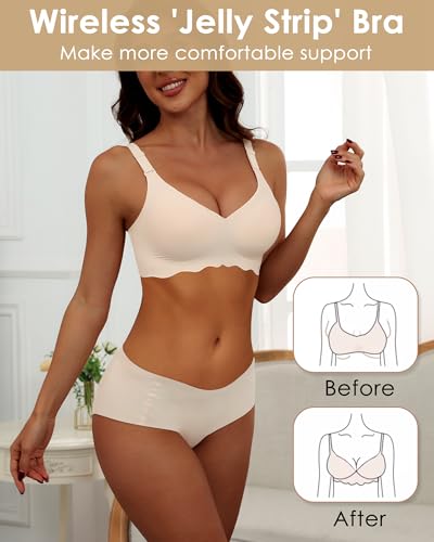 Image of HORISUN Wireless T Shirt Bra Seamless Push Up Bralette Full Coverage V Neck Comfortable Bras for Women