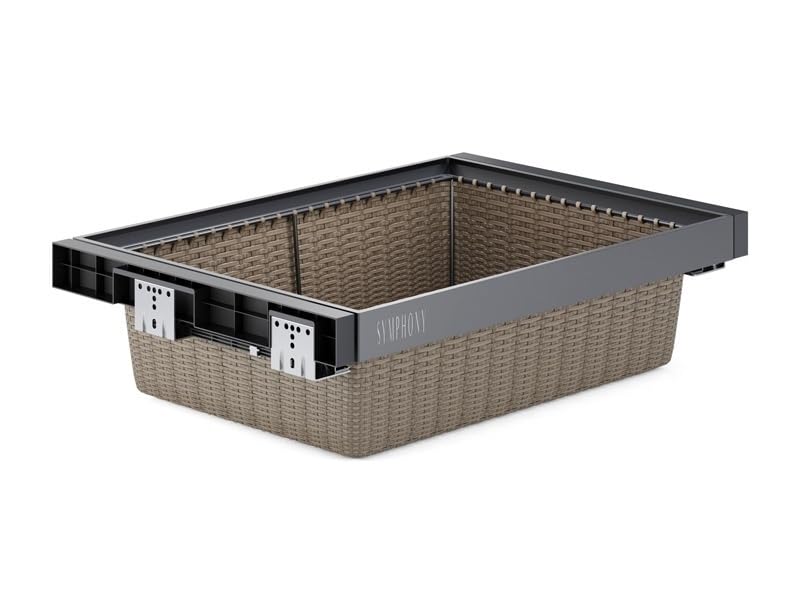 ATM Kosz Rattanowy Wysuwany do Szafy i Garderoby - Pełny Wysuw z Cichym Domykiem - Udźwig 35 kg - Regulacja Szerokości 664–714 mm - Rattan + Aluminium - Antracyt