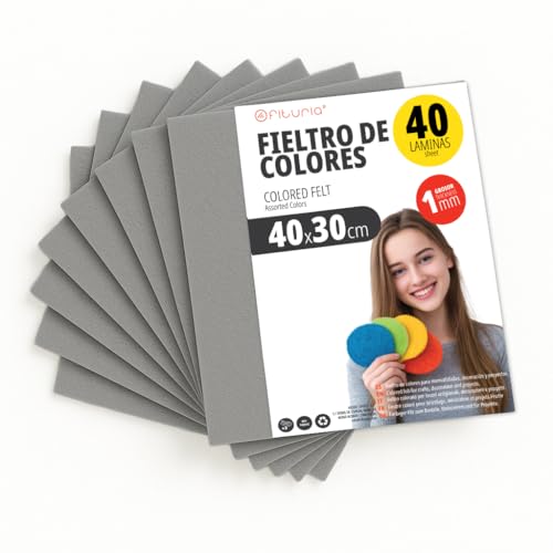 OFITURIA Bastelfilz für DIY-Projekte, Bunte Filzstoffe für Patchwork, Nähen, Schule, Kunst und Dekoration 40x30cm (Grau, 40 Stk) – Ansicht 1
