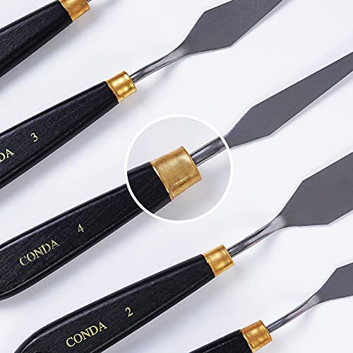 Image of conda Palette Knife Painting Stainless Steel Spatula Palette Knife Oil Paint Metal Knives Wood Handle (Black 5 Piece)