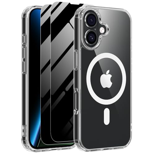 Haiseire Magnetic Case for iPhone 17 with 2 Privacy Screen Protector [Compatible with MagSafe],Non-Yellowing Shockproof Protective Phone Case for iPhone 17,Transparent