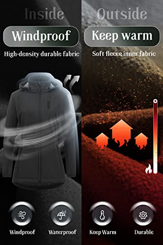 Chrisuno Women's Ladies Active Soft Shell Jacket Raincoat With Removable Micro Fleece Hood For Spring Fall Winter Grey L #TOP4