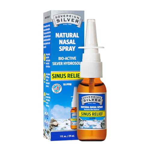 Sovereign Silver Sinus Relief Nasal Spray, 10 PPM Bio-Active Silver Hydrosol, Sinus Spray to Cleanse Mucus & Allergens, Drug-Free Nasal Cleanser, Non-Habit Forming - 1 fl oz (30mL)