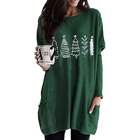 GLIGLITTR Women Dress Shirt Christmas Long Sleeve Tunic Top Christmas Movie Watching Shirt Xmas Tree Oversized T-Shirt Blouse(Forest green, XX-Large) Cover