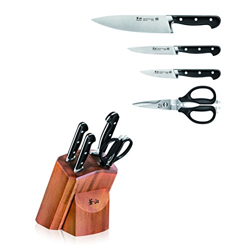Cangshan V2 Series 1022520 German Steel Forged 5-Piece Starter Knife Block Set, Acacia