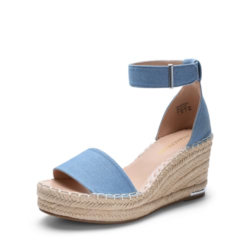 DREAM PAIRS Alpargatas Cuña Mujer Sandalias Mujer Zapatos de Tacón de 7.6cm Comodos Verano,Size 40,Azul Vaquero,DWUMPS2505