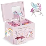 Lolalet キッズアクセサリケース 女の子 2段式 オルゴールボックス 木製 可愛い ユニコーン付き 七五三・誕生日・クリスマス プレゼント