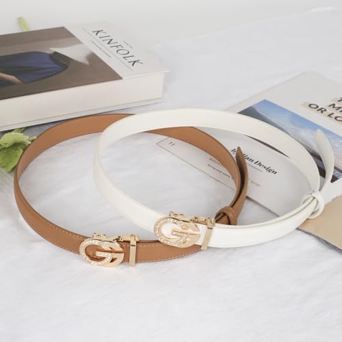 Image of Aurolran Women's Leather Belt with Buckle - Ideal for Dresses, Jeans, and Coats