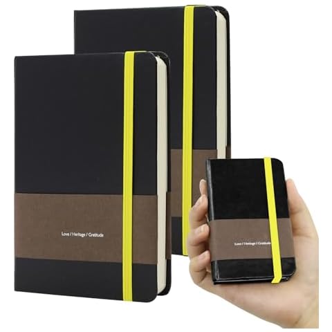 TUNJILOOL A7 Notebook, 2Pack Journal Leather Hardcover 192 Pages Thick Paper with 100GSM Blanks/Dotted/Grid, with Elastic Band & Inner Pocket for Writing and Sketching Cover