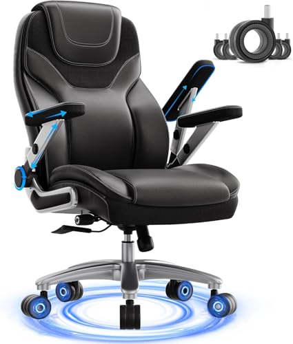 Image of Big and Tall Office Chair with 5D Arms, 600lbs Fabric & PU Leather Heavy Duty Desk Chair, Adjustable Lumbar Support & Height, Tilt Function, High Back Ergonomic Executive Computer Chair