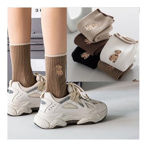 5 Pairs Women Mid-Tube Socks Autumn Winter New School Style Simple Casual Cotton Socks Tide Medium Length Stockings3