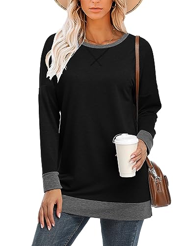 BETTE BOUTIK Women's Drop Long Sleeve Sweatshirts Casual Crewneck Tunic Tops Sweartshirts With Side Slits S-3XL