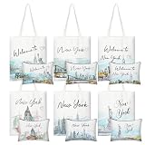 Paterr 12 Pcs New York Souvenir Gifts Includes 6 Watercolor New York Tote Bags 6 Watercolor Makeup Bags Reusable Grocery Bag for Travel Souvenirs Beach Shopping Gifts for Women Men