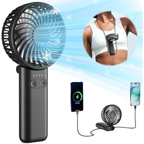 HandFan Upgraded Handheld Fan, 5 Speeds Strong Airflow Hand Fan [Max 27 Working Hours], 180° Foldable Compact Design Personal Fan Handheld with Portable Charger for Travel/Disney/Concerts/Women(Black) Cover