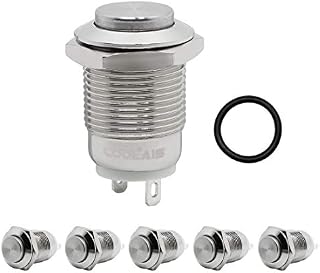 Coolais 12mm Mini Push Button Switch Momentary Waterproof Metal Push Button Micro Switches SPST NO Momentary Switch 3A 250V 5 Sets/Pack PBSM-02 (High Head)