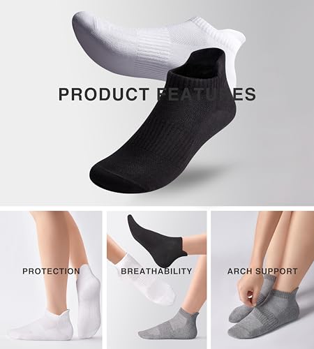Athletic Ankle Socks Women & Men, Arch Compression, Heel Tab, Moisture-Wicking, Lightweight Cotton Socks2