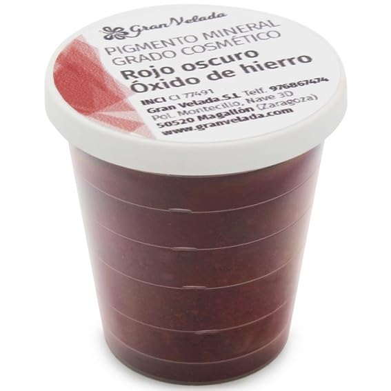 Pigmento Rojo Oscuro Óxido de Hierro Cosmético | 100% Natural y Estable | Ideal para Jabones, Cremas, Maquillaje y Velas Naturales | Dispensar y mezclar para tonos suaves o intensos | 30 cc