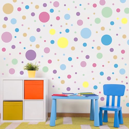 1240Pcs Polka Dot Wall Decals Pastel Wall Decal Peel and Stick Kids Decals Removable Round Circle Rainbow Stickers for Playroom Nursery Classroom Bedroom Decor(Pastel)