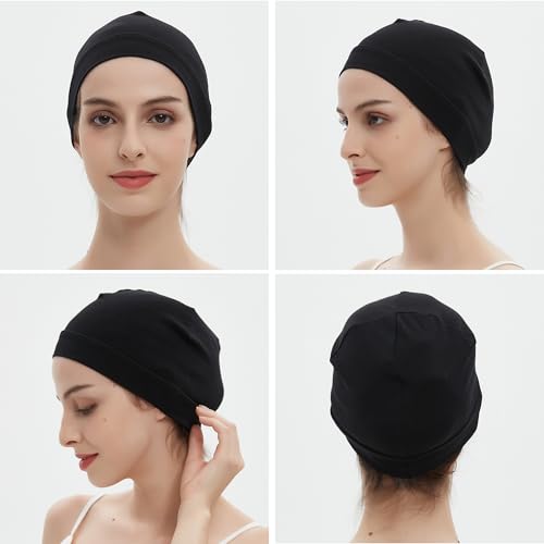 Image of vidsel 100% Cotton Skull Caps Beanie Night Cap Sleep Hats for Men Women | Breathable,Soft,Lightweight Skully Cap,Running Beanie Cycling Helmet Liner,Wicking Head Cover,CPAP Chemo Bald Cap