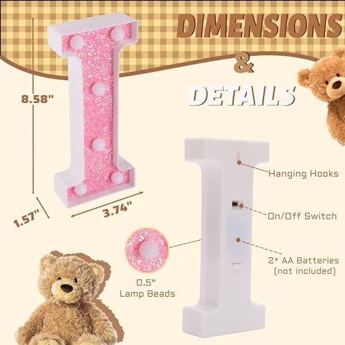 Image of LED Letter Lights Pink Glitter Marquee Letters Light Up Alphabet Letters Sign Battery Powered for Home Party Decoration Night Bar Wedding Birthday Christmas Lamp Girls Gift - Letter I