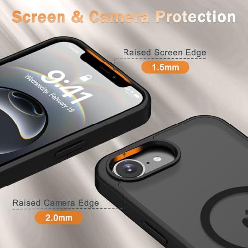 Image of YENAPOON for iPhone 17e Case, iPhone 16e Case, Matte Magnetic Phone Cover [with 1 Screen Protector] [Support for MagSafe] [Shockproof Military Grade Protection] Translucent Frosted Back, Black
