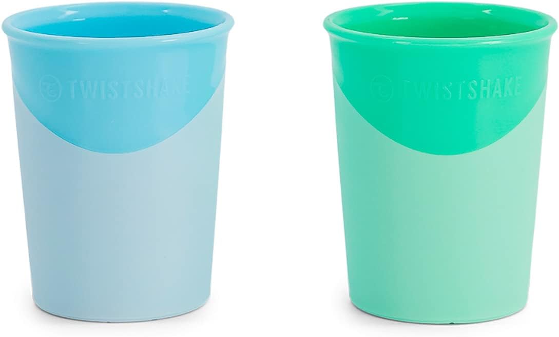 Twistshake Baby Drinking Cup 170 ml - Set of 2 | Free Flow Open Cup for Learning | Unbreakable Reusable Plastic Drinking Cup | BPA Free, 6+ Months | Blue Green