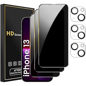 3 Pack Privacy Screen Protector for iPhone 13 6.1 Inch with 3 Pack Camera Lens Protector, Anti Spy Tempered Glass Film, Anti-Scratch, Touch Sensitive, Case Friendly