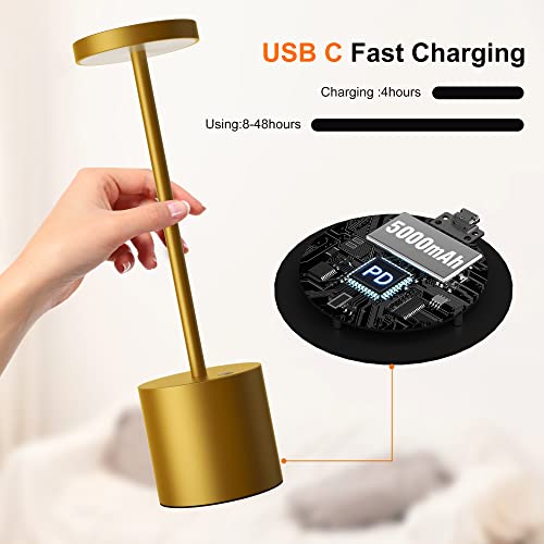 Shangcai Cordless Table Lamp Rechargeable, Led Outdoor Portable Desk Lamps 5000Mah Battery Operated 3 Color Stepless Dimmable Up To 48 Hours Usage Night Light For Patio Dining Restaurant Home #TOP5