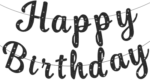 Black Happy Birthday Banner Signs Glitter Happy Birthday Sign Garlands for Women Men Birthday Party Decorations Supplies