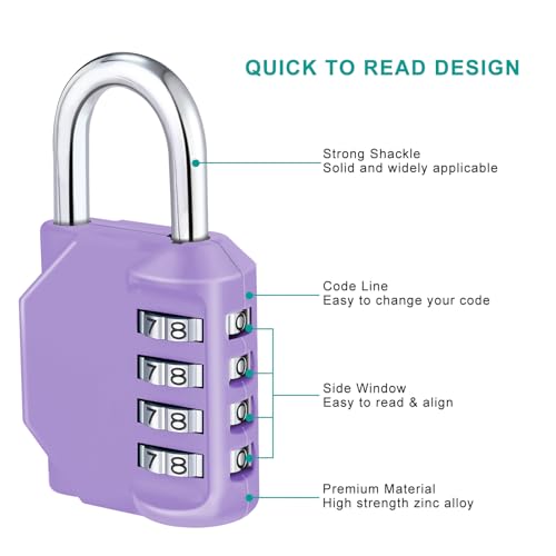 Image of ZHEGE Combination Lock, 4 Digit Combination Padlock, Gym Lock (Purple) | School Lock, Outdoor Use