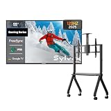 SYLVOX 55” Outdoor TV Bundle for Smooth Sports and Gaming – 120Hz, 1000 Nits, 4K UHD, IP55 Waterproof, Dolby Atmos, Google TV, with Rolling TV Cart Stand