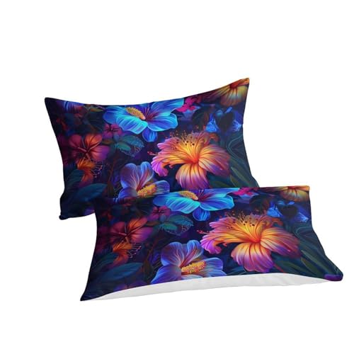 Housse de couette respirant contre la chaleur parure lit fleurs 140x200cm douce