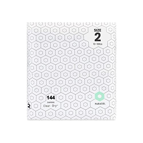 Image of Parasol Clear+Dry Disposable Diapers | RashShield Protection, Leakproof Design, Hypoallergenic Diaper Set | Size 2 (10-18 lbs) 144 Count