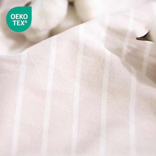Image of NEXHOME PRO Striped Duvet Cover Queen Size,100% Washed Cotton Bedding Set,Textured Linen Feel,Breathable,Organic,3 Piece(White Stripes 90x90)