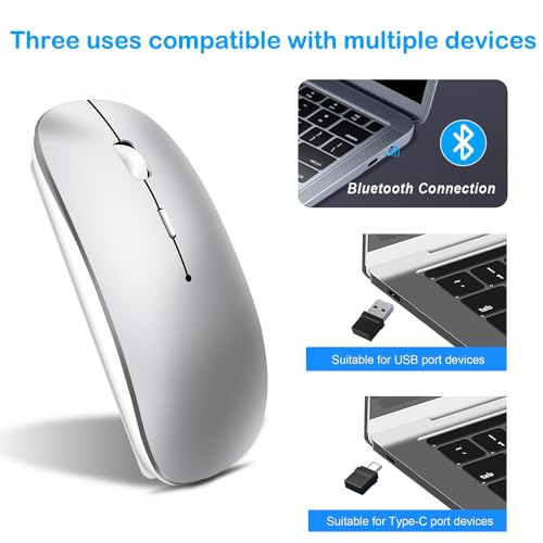 Wireless Mouse Bluetooth 5.2 & 3.0 + USB & USB-C 2.4 GHz Receiver- Rechargeable Mice for Macbook Pro/Air/iPad/Laptop/Chromebook/Computer/Android tablet Compatible with TypeC & usb Port Devices - Image 6