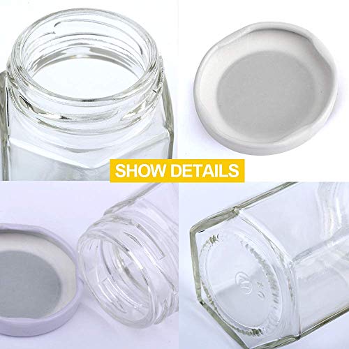 Small Mason Jars,Woaiwo-q 1.5oz Small Glass Jars Mini Honey Jars Clear Hexagon Jars with Lids(White,25Pack) - Thumbnail 3